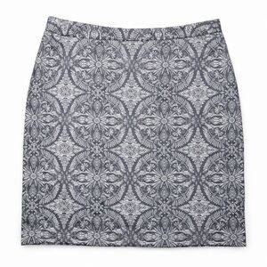 Halogen Textured Jacquard Mini Skirt Size 12 Grey Ivory Medallion Lined
